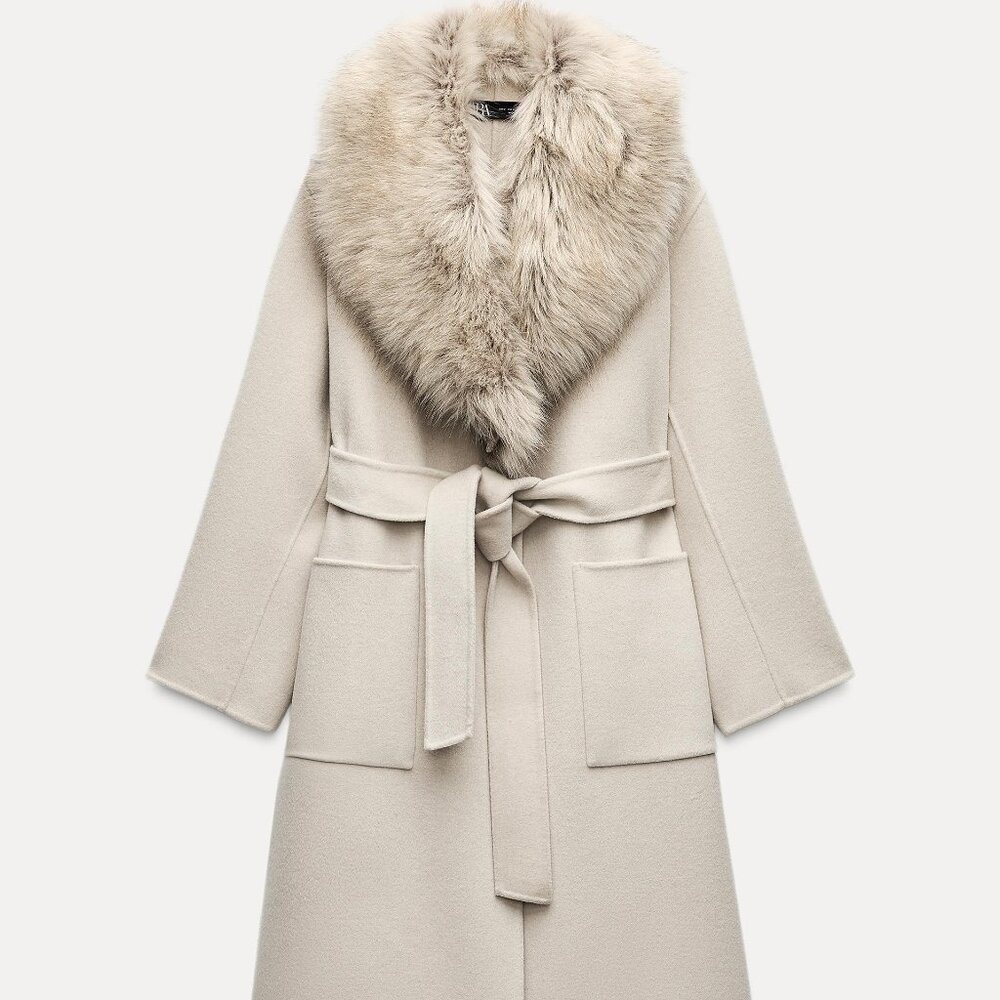 Zara FAUX FUR WOOL BLEND COAT ZW COLLECTION